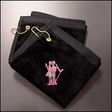 Lady Golf Swarovski Crystal & Nailhead Logo Sports Towel Black 16" X 25"