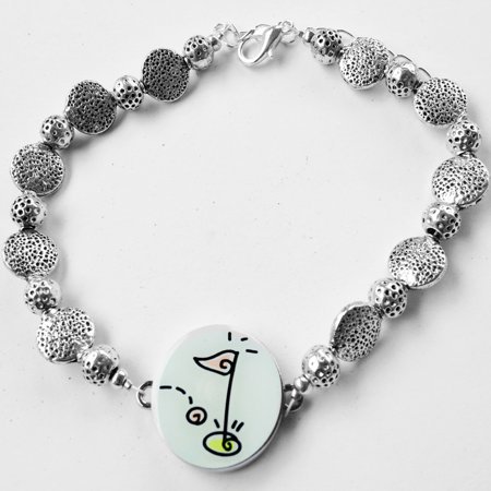 Flat and Round Pewter Golf Ball Beads Ball Marker Ankle Bracelet $25