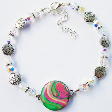 Swarovski Clear with Flat Pewter Beads Golf Ball Marker Ankle Bracelet $45