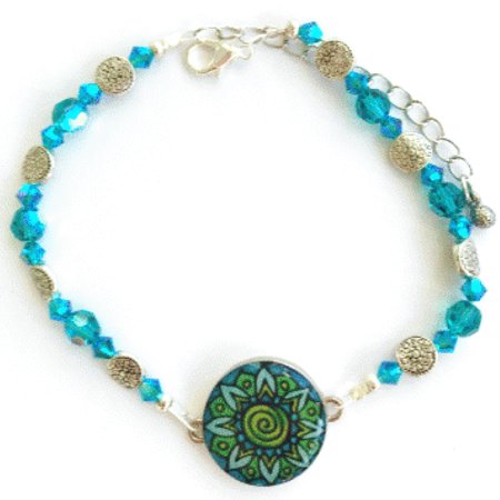 Swarovski Blue Zircon with Pewter Zen Golf Ball Marker Ankle Bracelet $45