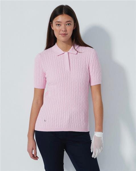 Daily Sports Madelene Pink Cable Knit Short Sleeve Polo Shirt