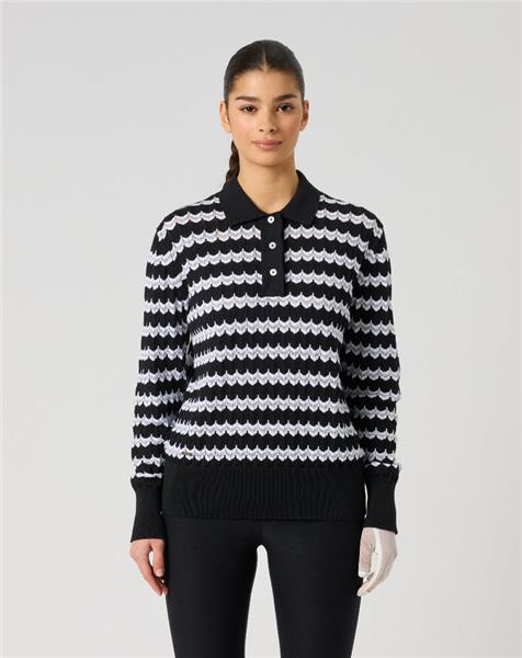 Daily Sports Wave Black Knit Long Sleeve Polo Shirt