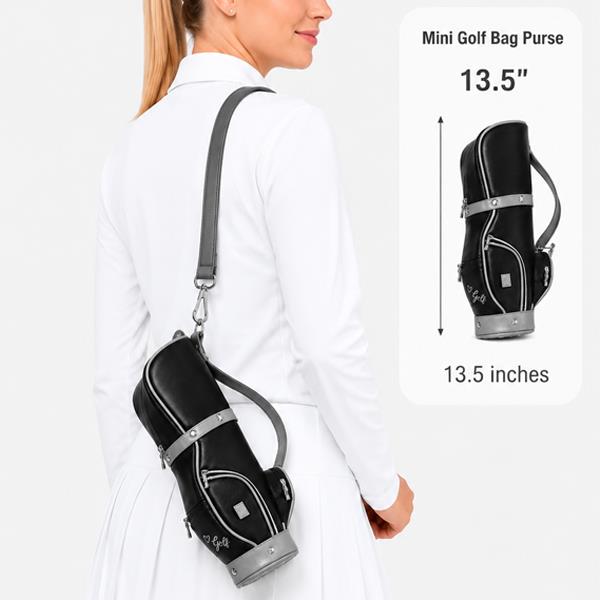 Black & Silver 13-1/2" Mini Faux Leather Golf Bag Crossbody or Carry Purse $98.99