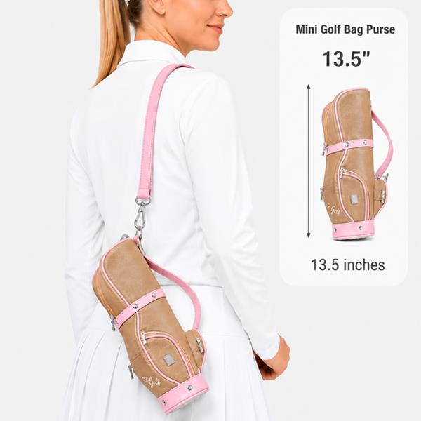 Faux Leather Mocha & Pink 13-1/2" Inch Mini Golf Bag Crossbody or Carry Purse $98.99
